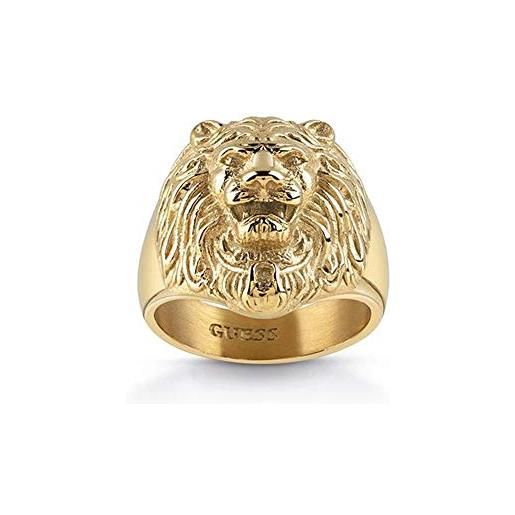 Guess, anello a forma di testa di leone, da uomo, in acciaio inox, placcato oro e acciaio inossidabile, 24, cod. Umr78001-64