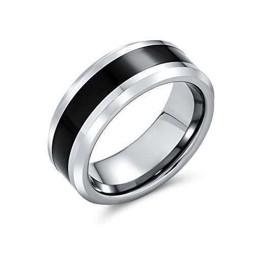 Bling Jewelry semplice due toni nero centro coppie titanio wedding band anello per gli uomini per le donne in argento smussato bordo 8mm