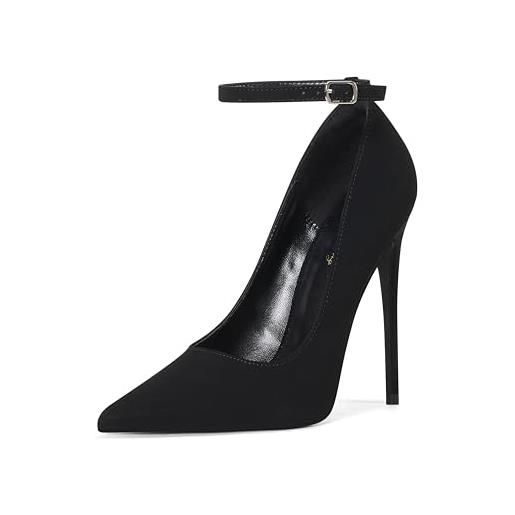 Zhabtuc scarpe da donna per matrimonio decolleté con tacco alto 12 cm e cinturino alla caviglia elegante e confortevole, velluto nero, 41 eu