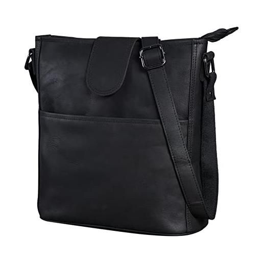 LEABAGS borsa a mano da donna | borsa a tracolla in vera pelle di alta qualità | borsa a spalla | borsa per lavoro, università, scuola e tempo libero | taglia l (31 x 23 x 6 cm) | naturale nero