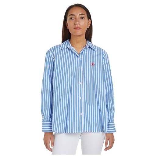 Tommy Hilfiger camicia donna maniche lunghe, verde (bold stp/ olympic green), 44
