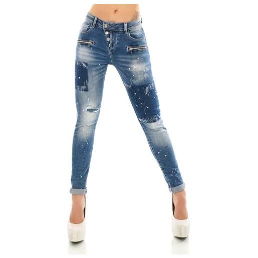 Zeralda Fashion jeans da donna, skinny stretch, in denim, con fessure, macchie di colore, look destroyed xs-xl, blu scuro 7261, m
