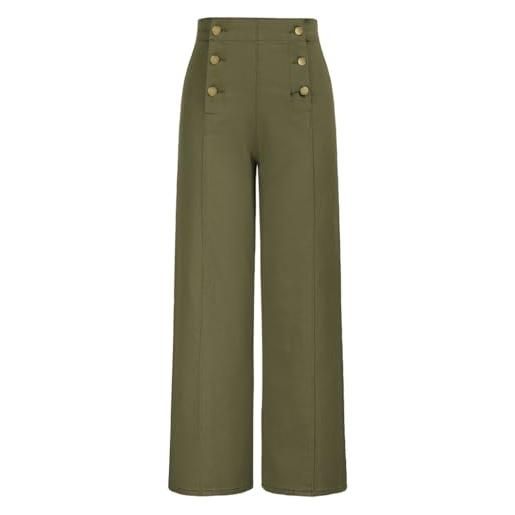 Belle Poque jeans da donna, vintage, larghi, eleganti, a vita alta, verde militare, s