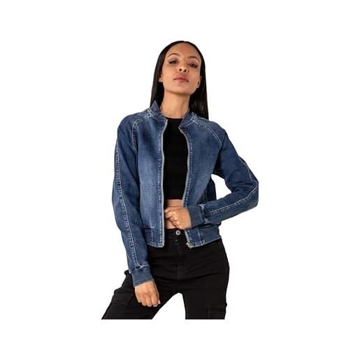 Nina Carter bomber da donna in jeans con polsini a costine, giacca leggera in jeans per le mezze stagioni, in materiale elasticizzato, denim, blu (s550), s