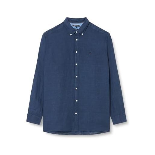 Tommy Hilfiger bt-pigmt dyed li solid rf shrt-b mw0mw36114 camicie casual, blu (carbon navy), xxl uomo