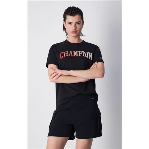 Champion t-shirt con logo stile college nera da donna
