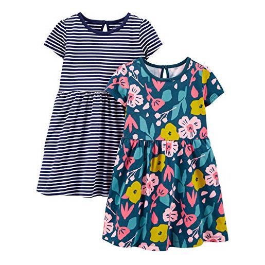 Simple Joys by Carter's short-sleeve and sleeveless dress sets, pack of 2 abito casual, bianco righe/blu marino stampa floreale, 3 anni (pacco da 2) bambine e ragazze