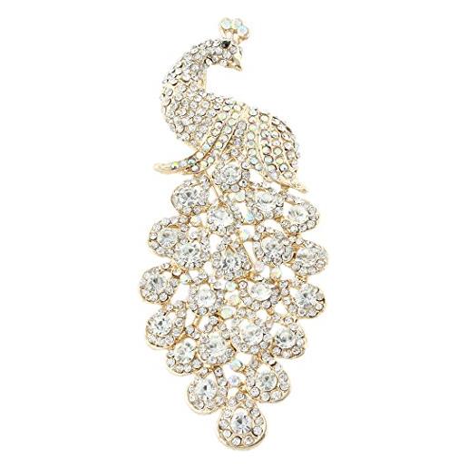 EVER FAITH spilla gioiello, cristallo austriaco elegante animale pavone plume pendente spilla trasparente oro-fondo