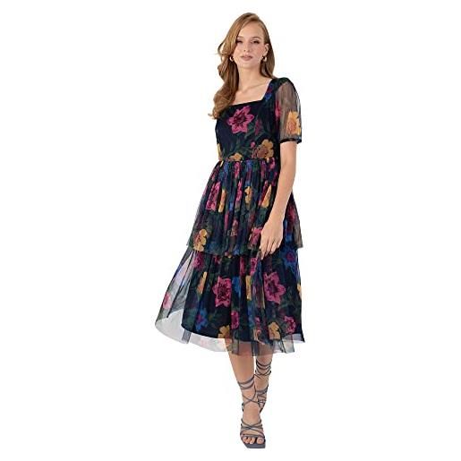 Anaya with Love womens ladies midi dress for wedding guest floral puffed short sleeve tiered open back square neckline bridesmaid prom, vestire da donna, floral, 