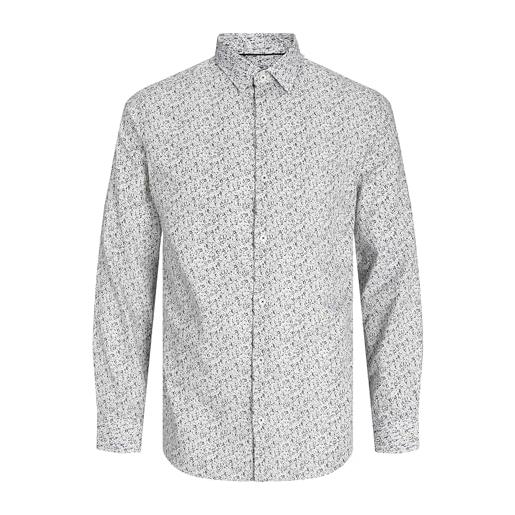 JACK & JONES jprblanordic print shirt l/s sn camicia, white/aop: comfort fit, l uomo