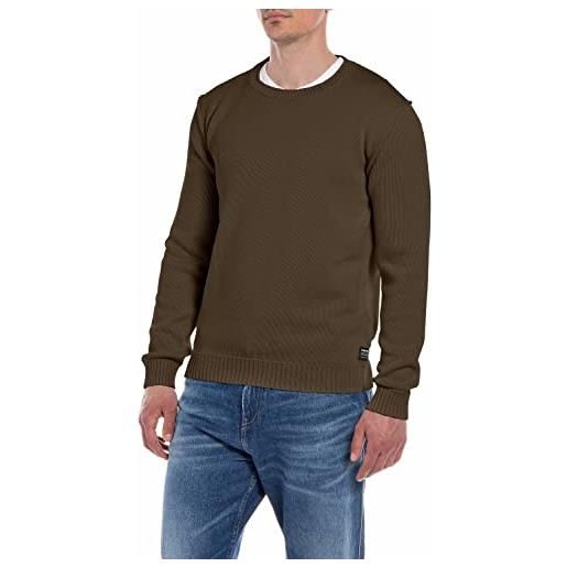 REPLAY pullover in maglia uomo con scollo rotondo, marrone (light mud 569), m