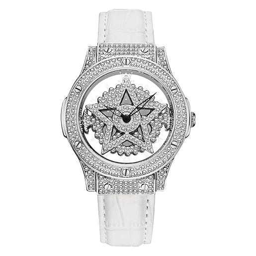 RORIOS orologi voga da donna orologi da polso design speciale orologi diamante pieno orologi signora quarzo orologi strass impermeabile pelle cinturino bianco a