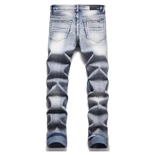 PETOLY jeans taglie forti relaxed fit uomo stretch basic jeans da uomo con vernice ricamata con foro ricamato, pantaloni a matita slim fit 30 indaco