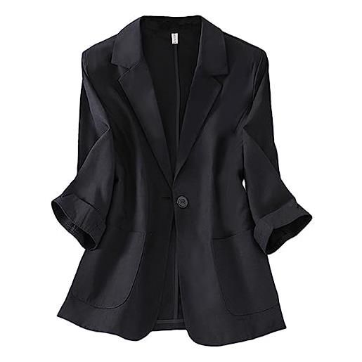 GIBZ blazer in lino da donna leggero con un bottone maniche 3/4 risvolto giacca da abito oversize casual con tasca per estivo, bianco, xxl
