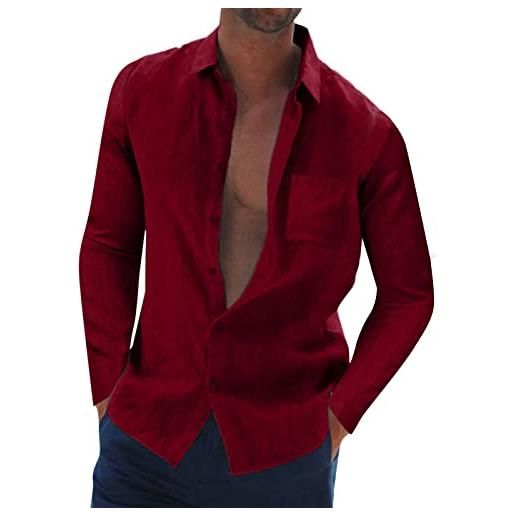 Haohon enrico coveri camicia uomo lino camicia a maniche lunghe da uomo casual autunno con taschino rovesciato camicia uomo lino manica lunga 4xl