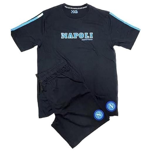 Generic pigiama napoli ufficiale homewear uomo adulto corto t-shirt + pantaloncino modello 7011 blu o nero (it, testo, m, regular, regular, blu)