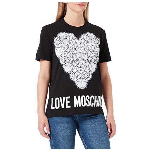 Love Moschino t-shirt con stampa a cuore e logo maxi lace, nero, 46 donna