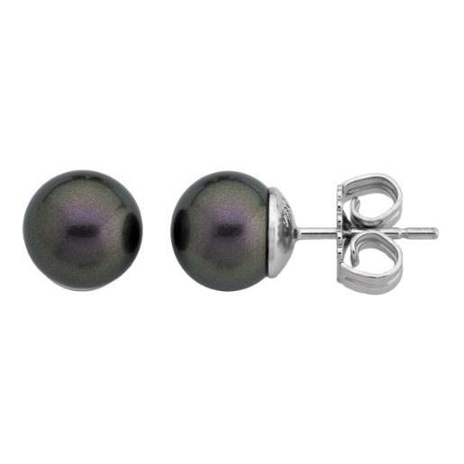 Majorica - orecchini lyra con perla - collezione eternale - realizzati in argento rodiato - perla tahiti rotonda da 8 mm - chiusura a spiedino - orecchini in argento da donna - gioielli da donna, 