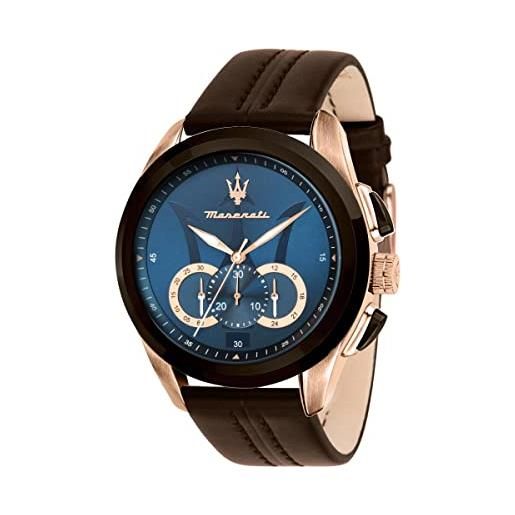Maserati orologio da uomo, collezione traguardo, movimento al quarzo, cronografo, in acciaio e cuoio - r8871612024