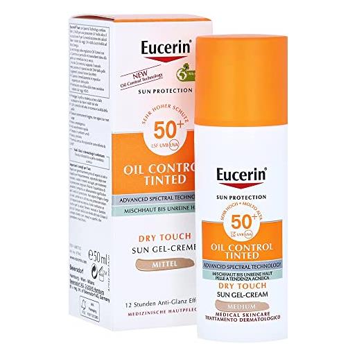 Eucerin beiersdorf eucerin sun protection - oil control tinted medium protezione viso spf50+, 50ml