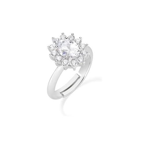 AMEN gioielli, anello royal lady, anello donna argento 925, rodiato con zirconi bianchi, anello regolabile per misure dalla 18 alla 20, regalo donna, made in italy