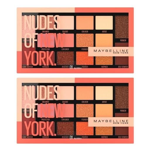 Maybelline new york palette 16 ombretti nudes of new york tonalità naturali colori matte e metalizzati per tutti gli incarnati texture cremosa e sfumabile - 2 cosmetici