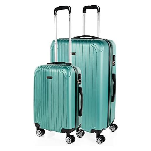 ITACA - set valigie - set valigie rigide offerte. Valigia grande rigida, valigia media rigida e bagaglio a mano. Set di valigie con lucchetto combinazione tsa t71517, acquamarina