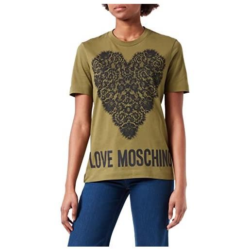 Love Moschino maglietta con maxi pizzo cuore e logo stampato t-shirt, verde, 52 donna