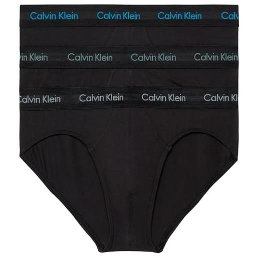 Calvin Klein slip hipster uomo confezione da 3 cotone elasticizzato, nero (b-wild aster, auth grey, arctic lg), s