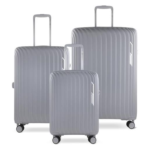 bugatti hera valigia rigida 3 pezzi set con 4 ruote, valigia da viaggio leggera, grigio chiaro
