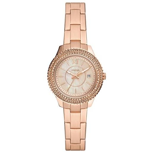 Fossil orologio stella da donna, movimento a tre lancette con data, cassa in acciaio inossidabile oro rosa 30 mm con bracciale in acciaio inossidabile, es5136