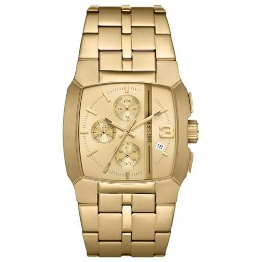 Diesel orologio da uomo cliffhanger, movimento cronografo, orologio in acciaio inossidabile con cassa da 40 mm e cinturino in pelle o acciaio, oro (gold)