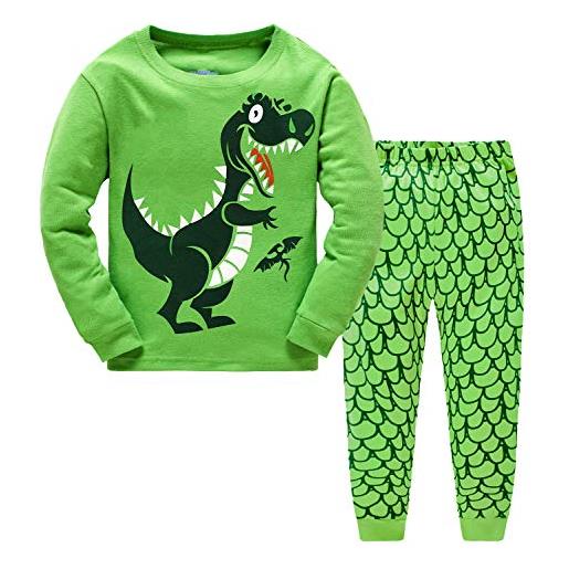 CM-Kid confezione da 2 pigiami neonato autunno inverno pigiama manica lunga bambino dinosauro cotone t-shirt pantaloni set (2-3 anni)