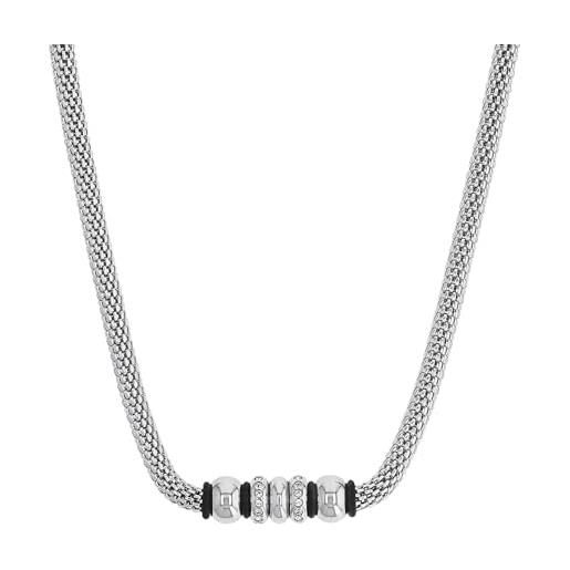 s.Oliver collana da donna in caucciù di acciaio inossidabile, con cristallo, 42+3 cm, argento, fornita in confezione regalo per gioielli, 9240128