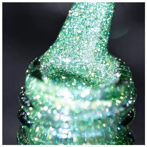 BURANO smalti semipermanenti unghie in gel，7.3ml uv led riflettente glitterato smalto semipermanente per unghie, soak-off olografico nail art gel unghie (green jl12)