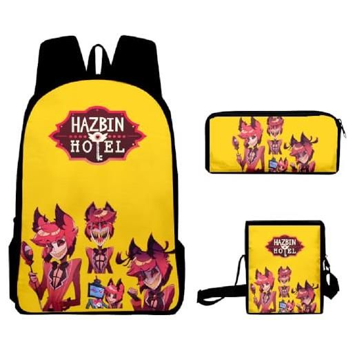 Zhongkaihua schoolbags set 3 pezzi hazbin hotel 3d anime stampa zaino tre set di stagione di apertura studente cartella borsa satchel bag+astuccio+zaino a tracolla, tipo 5. , 40*30*17cm