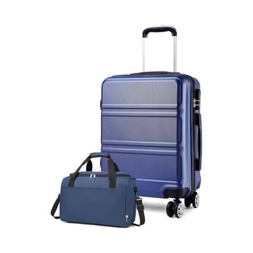Kono set di 2 valigie medie da 61 cm in abs rigido con borsa da viaggio 40 x 20 x 25 per ryanair sotto il sedile (blu navy), marina militare