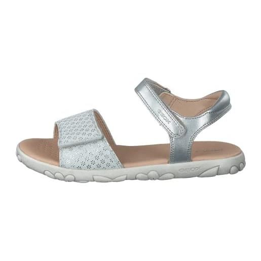 Geox j sandal haiti girl, sandali bambine e ragazze, bianco/argento (white/silver c0007), 30 eu