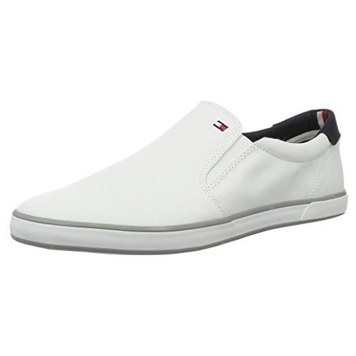 Tommy Hilfiger uomo sneakers vulcanizzate iconic slip-on scarpe, bianco (white), 40