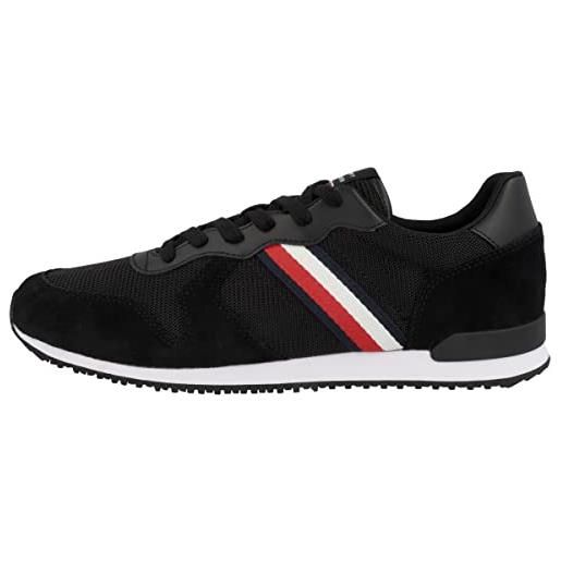 Tommy Hilfiger sneakers da runner uomo iconic mix runner scarpe sportive, nero (black), 40 eu