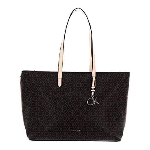 Calvin Klein borsa tote bag donna ck must shopper medium mono con zip, marrone (brown mono), taglia unica