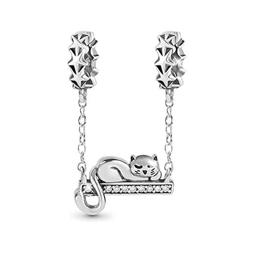 GNOCE charms ciondolo gatto adorabile argento sterling animali catena di sicurezza charm beads fit bracciale/collana per donne ragazze figlia