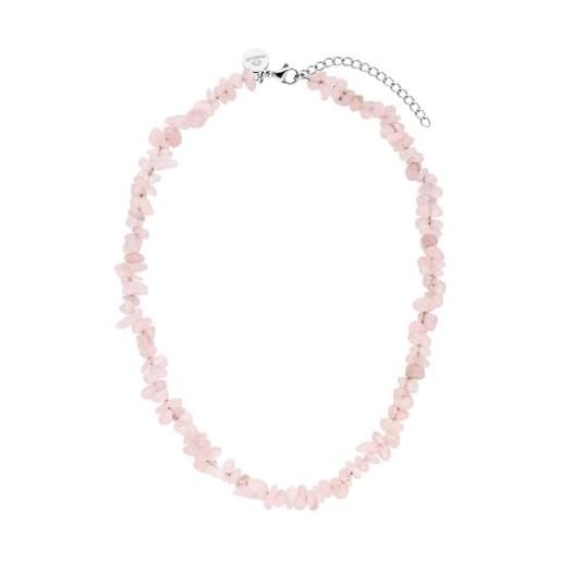 Purelei® rose quartz necklace, collana da donna in acciaio inossidabile resistente, collana impermeabile in quarzo rosa naturale, lunghezza 35-40 cm regolabile (argento)
