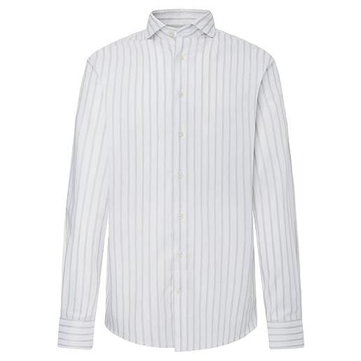 Hackett London fine melange stripe camicia, bianco (bianco/taupe), s uomo