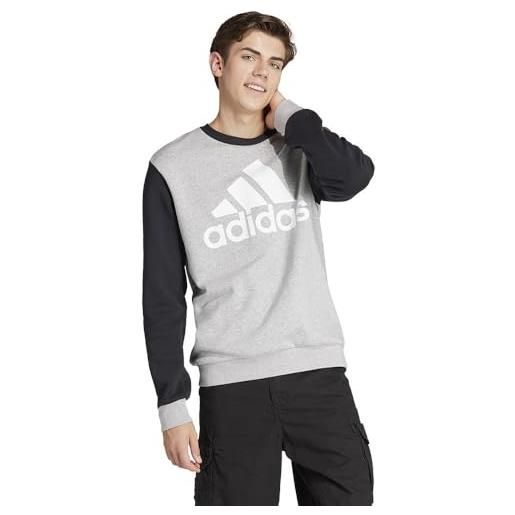 adidas essentials fleece big logo sweatshirt maglia di tuta, medium grey heather/black, m men's