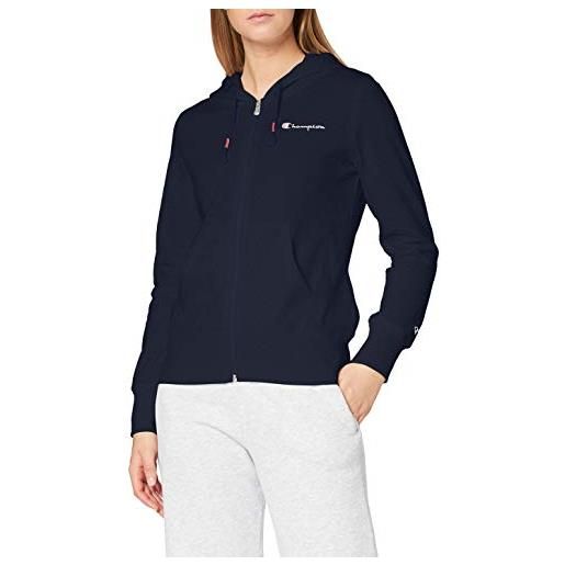 Champion classic small logo hooded full zip sweatshirt, felpa con cappuccio e cerniera, donna, blu (scuro), s