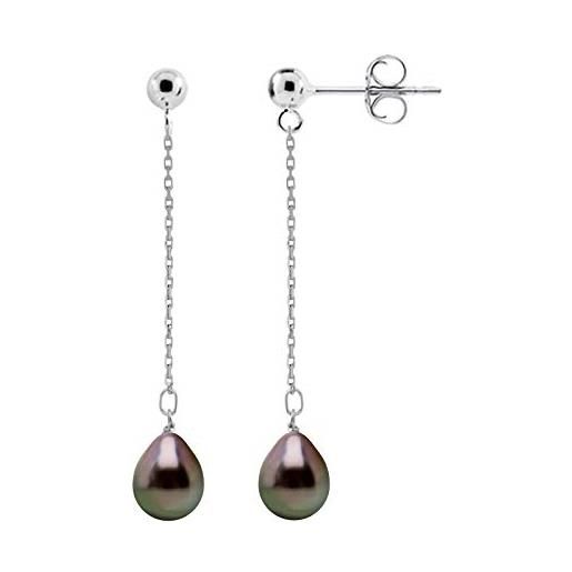 PEARLS & COLORS NATURAL FINE PEARLS pearls & colors - orecchini pendenti con vere perle coltivate di tahiti e pere, in argento 925, lunghezza 4 cm, gioiello da donna