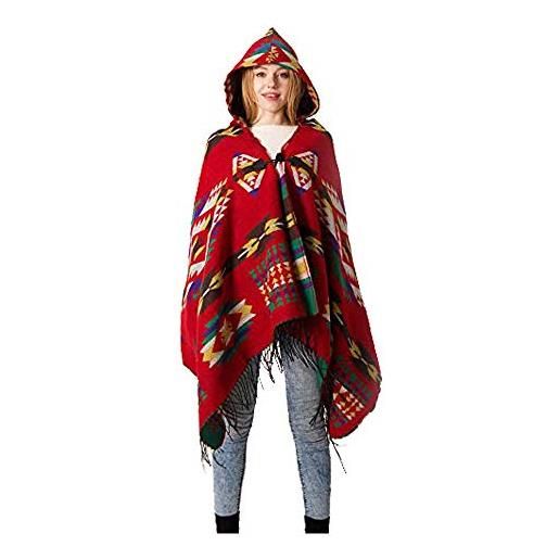 MeiPing poncho donna vintage inverno etnico sciarpa a quadri elegante boho hippie scialli con frange nappa mantello scialle oversize stole