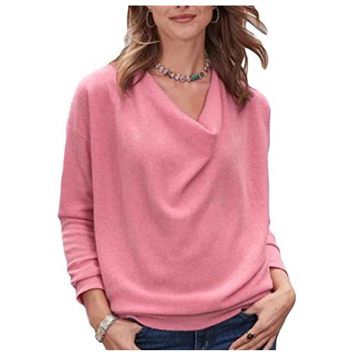Yesgirl camicia donna elegante camicetta manica lunga bluse camicie blusa casuale tinta unita maglietta shirt top rosa 46