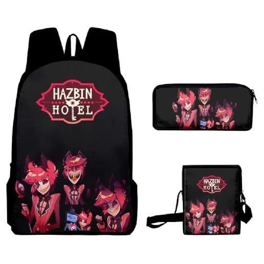 Zhongkaihua schoolbags set 3 pezzi hazbin hotel 3d anime stampa zaino tre set di stagione di apertura studente cartella borsa satchel bag+astuccio+zaino a tracolla, tipo 3. , 40*30*17cm